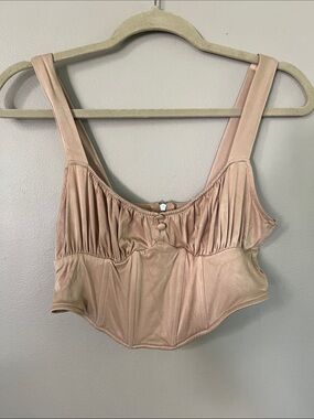 Zara Satin Effect Corset Top with boning in beige size small